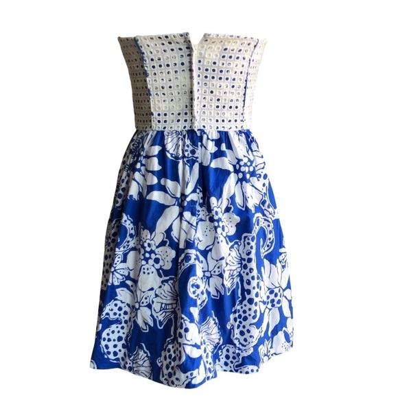 Lily Pulitzer Ferris Dress Strapless White Grid Eyelet Blue Mini Size 4 - Picture 6 of 13
